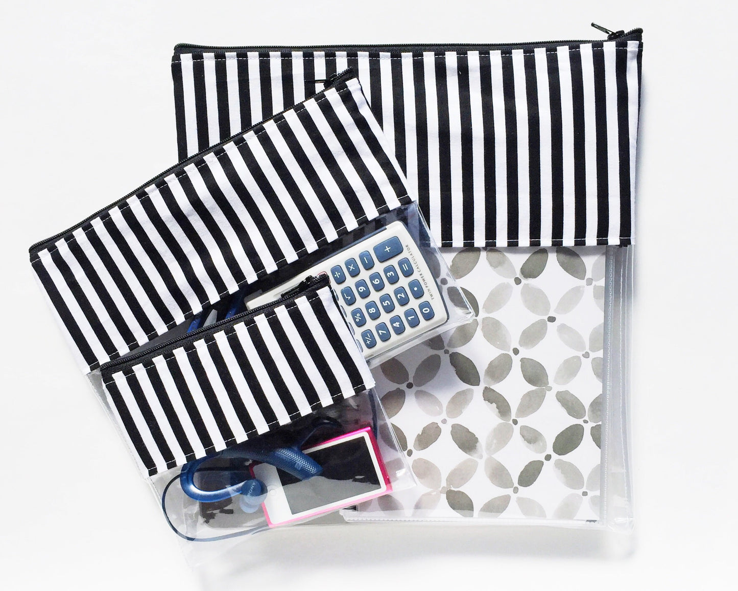 Clear Travel Pouch in BW Stripe