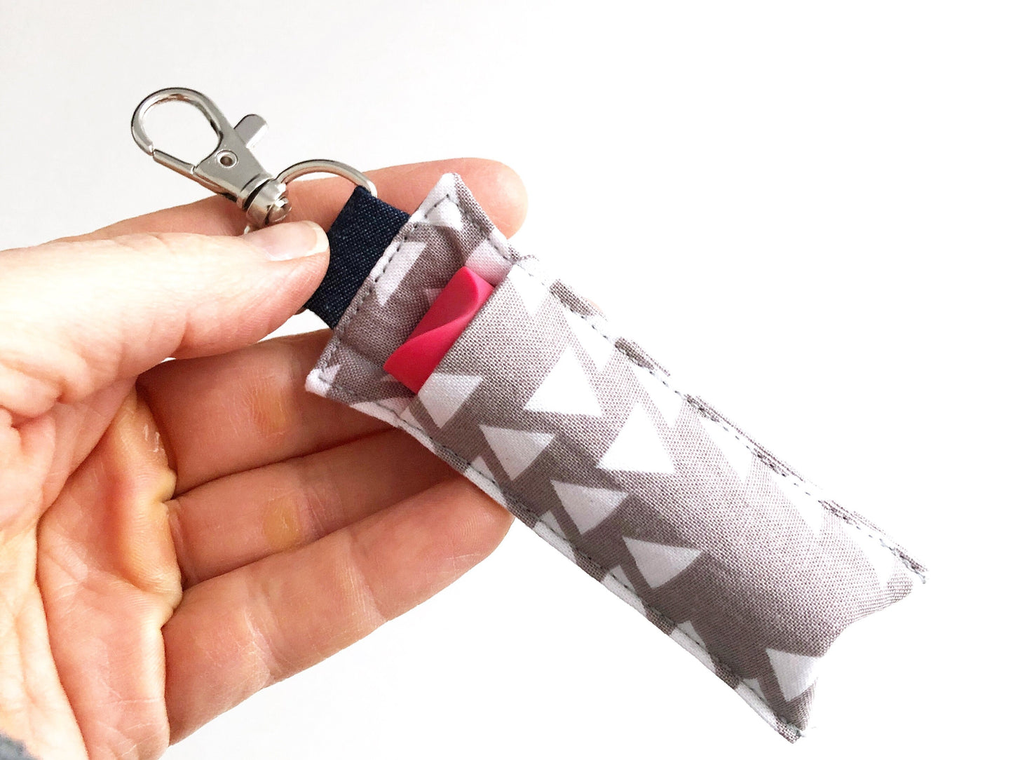 Lip Balm Keychain Holder in Geometric Grey