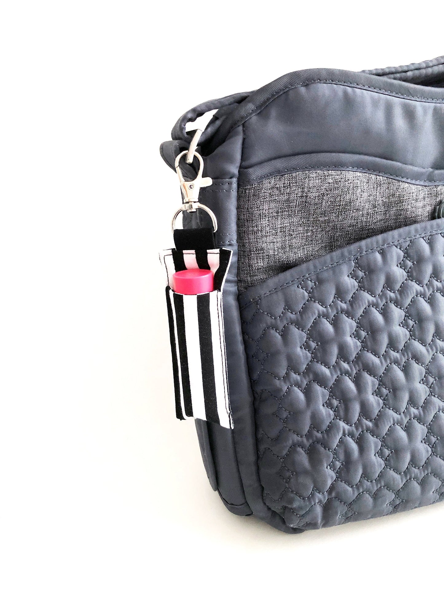 Chapstick Keychain Holder for Lip Balm in Black White Stripe