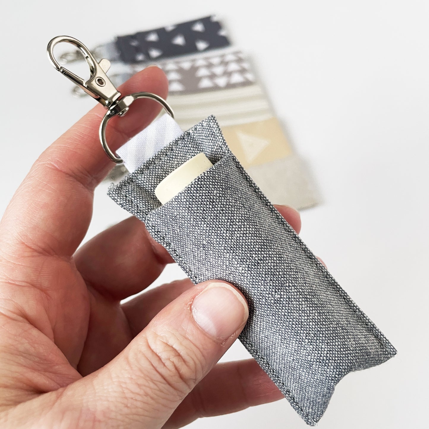 Lip Balm Holder Keychain in Linen & Cotton
