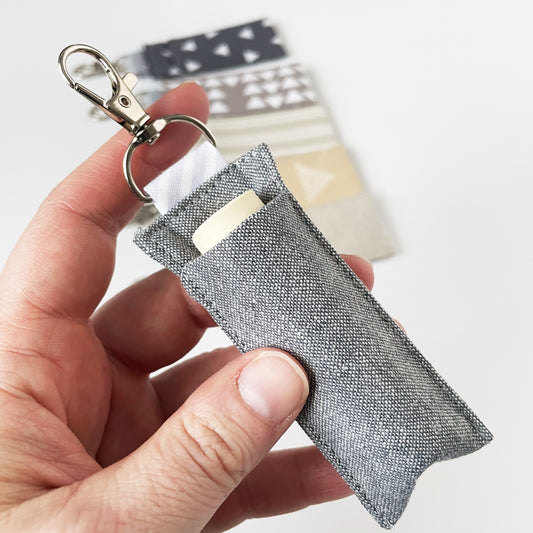 Lip Balm Holder Keychain in Linen & Cotton