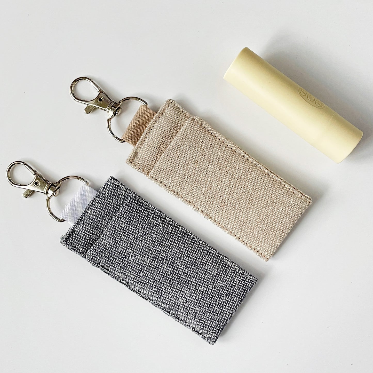 Lip Balm Holder Keychain in Linen & Cotton
