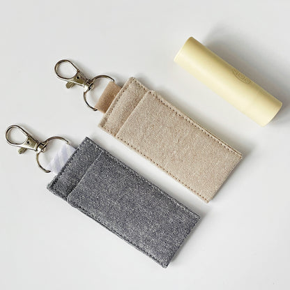 Lip Balm Holder Keychain in Linen & Cotton