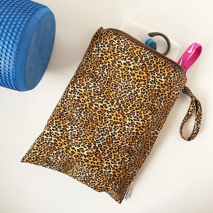 Cheetah print small premium wetbag with gym accessories