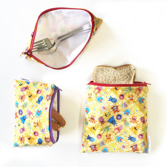 Bundle Personalized Reusable Cute Monster Alien Snack and Sandwich Bags