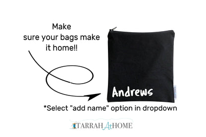 Bundle of Personalized Reusable Food Bags in dark solid colors