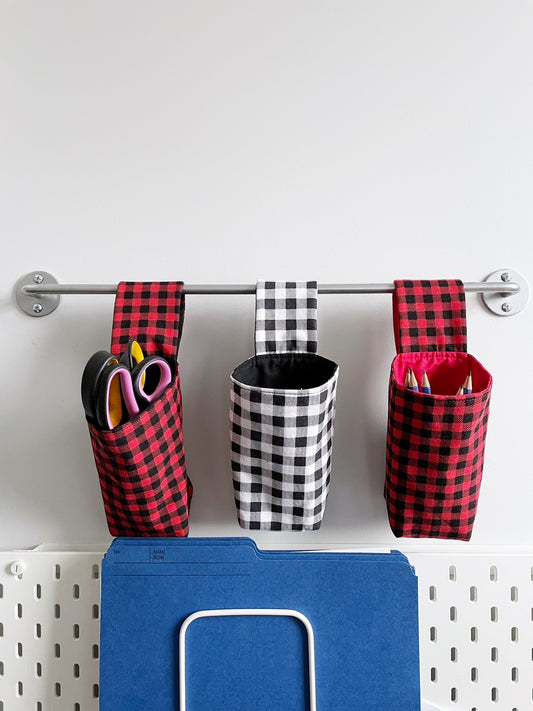 Hanging Drink/Accessory Holder in Buffalo Plaid