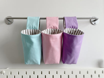 Hanging Room Storage in Pastel with Grey Striped Lining