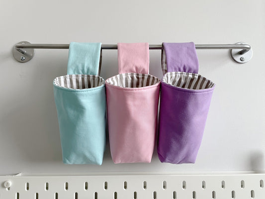 Hanging Room Storage in Pastel with Grey Striped Lining