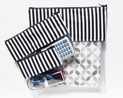 Clear Travel Pouch in BW Stripe