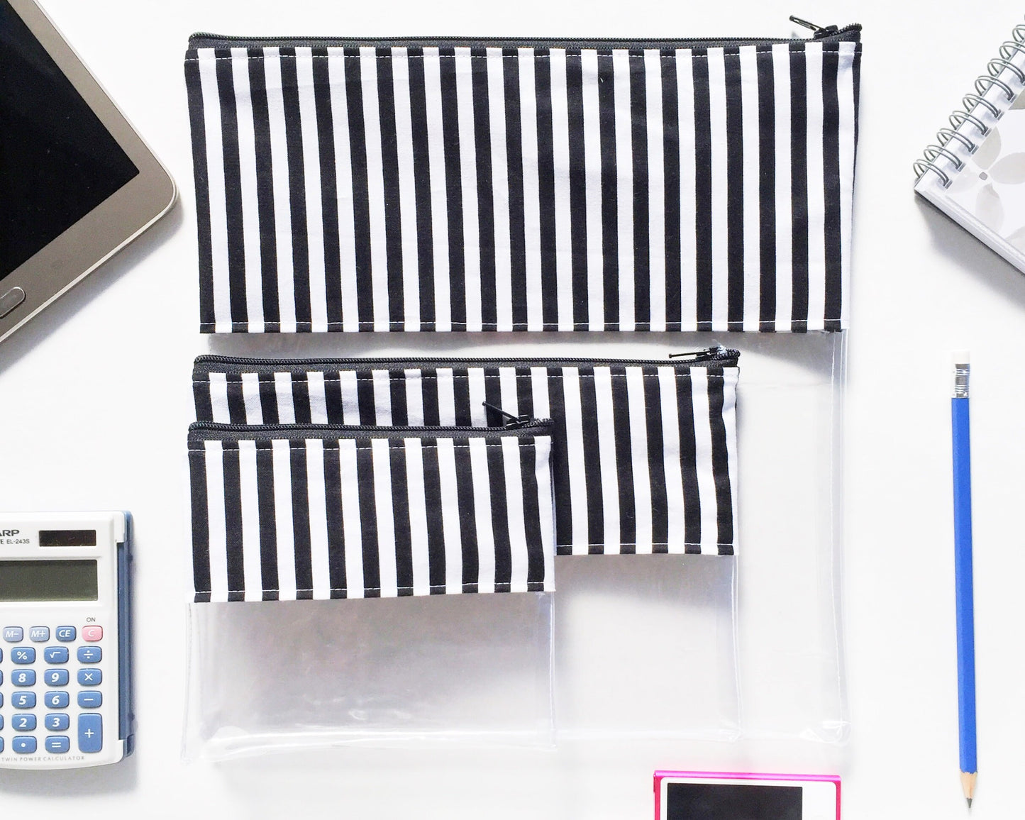 Clear Travel Pouch in BW Stripe