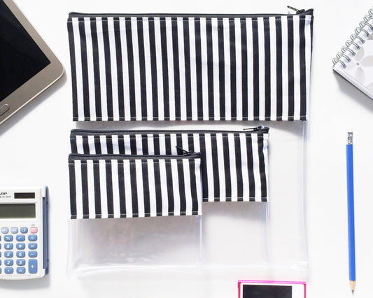Clear Travel Pouch in BW Stripe