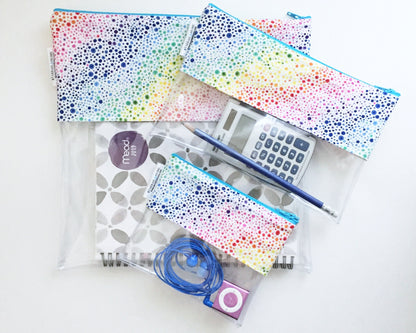 Peeky Pouch in Rainbow Bubble Print