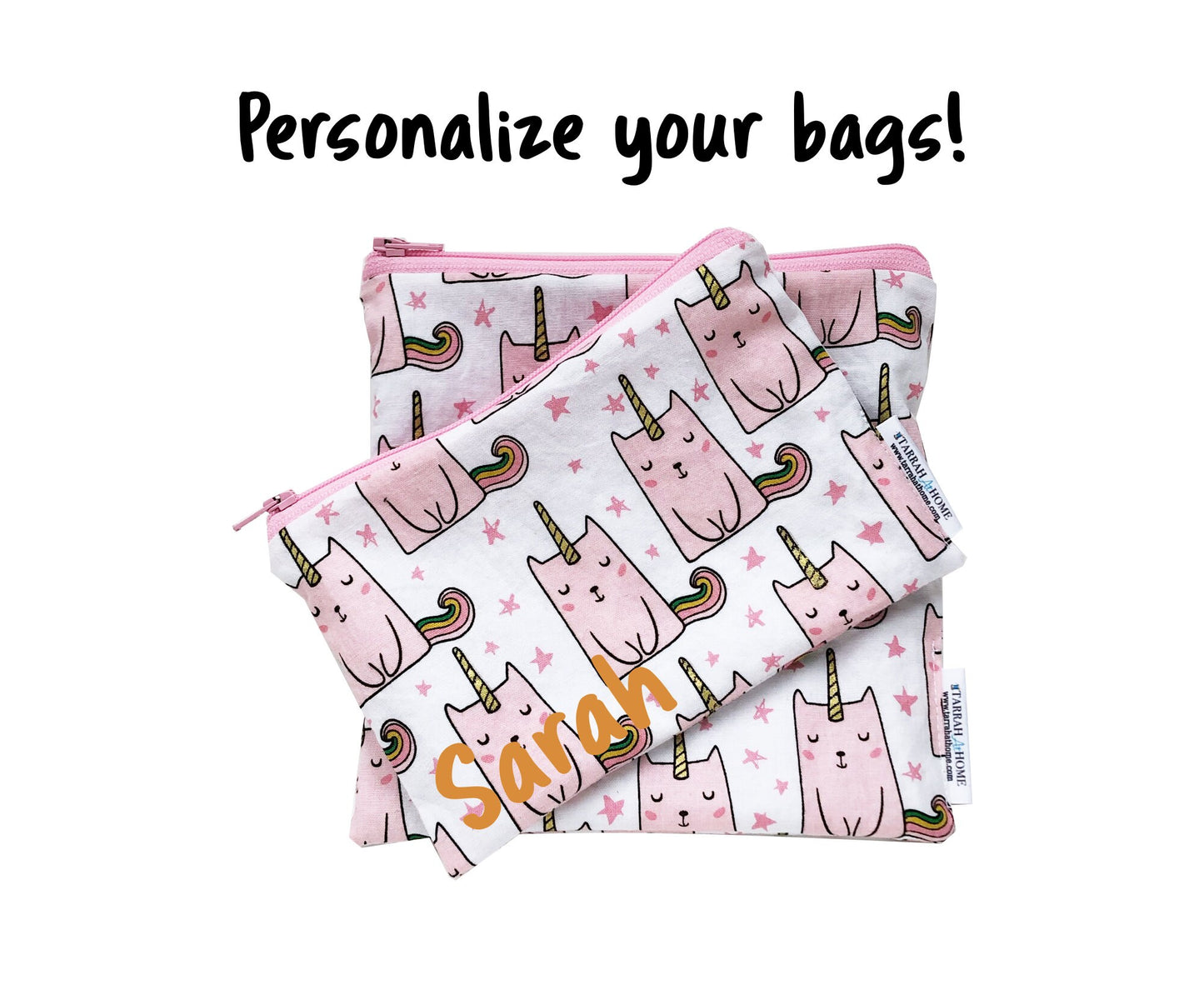 Glitter Unicorn Kitten Reusable Snack Bags