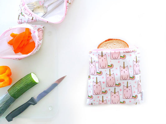 Glitter Unicorn Kitten Reusable Snack Bags