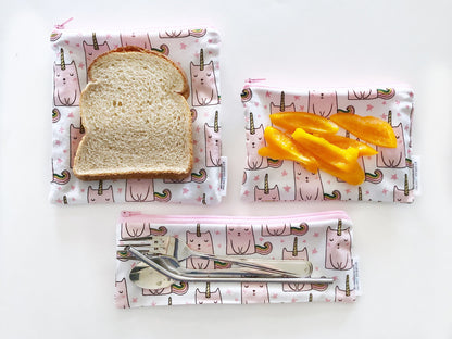 Glitter Unicorn Kitten Reusable Snack Bags