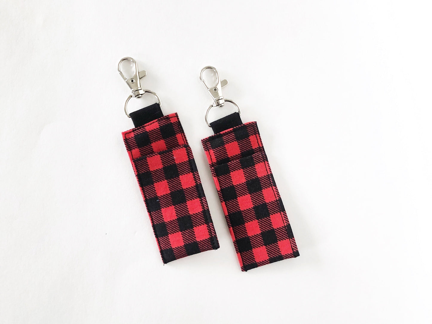 Lip Balm Holder Keychain Sleeve in Red Buffalo Plaid