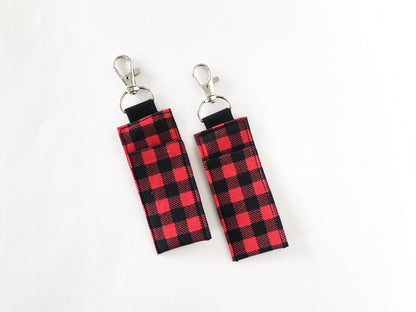 Lip Balm Holder Keychain Sleeve in Red Buffalo Plaid