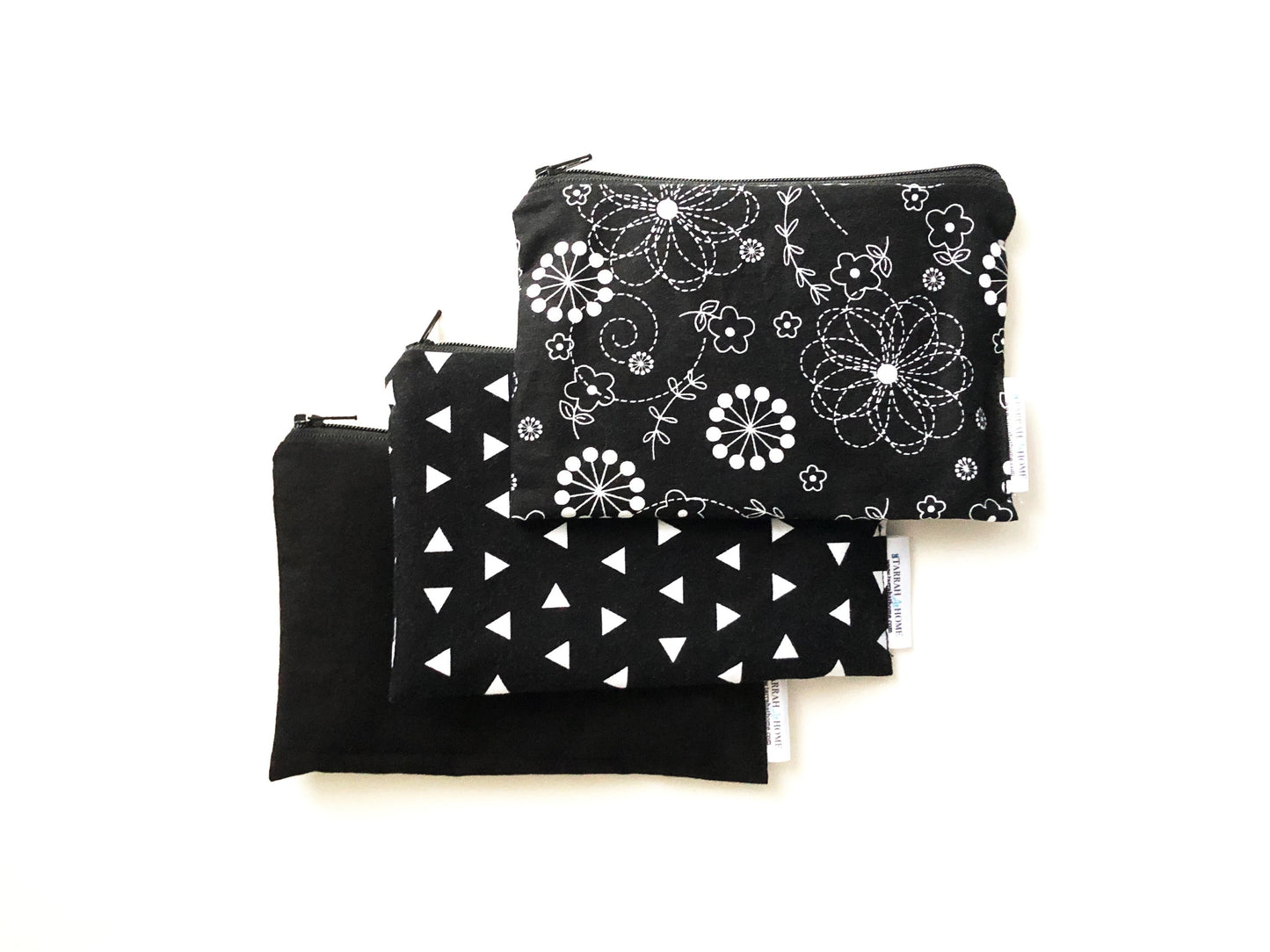 Bundle of 3 Personalized Black Print Reusable Snack Sandwich and Straw Bags
