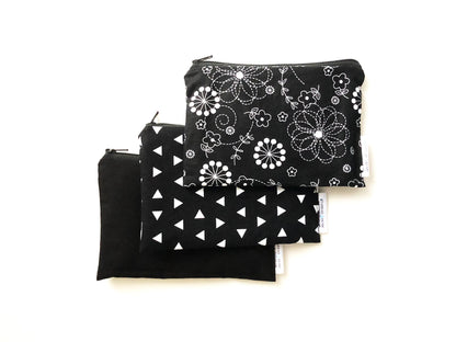 Bundle of 3 Personalized Black Print Reusable Snack Sandwich and Straw Bags