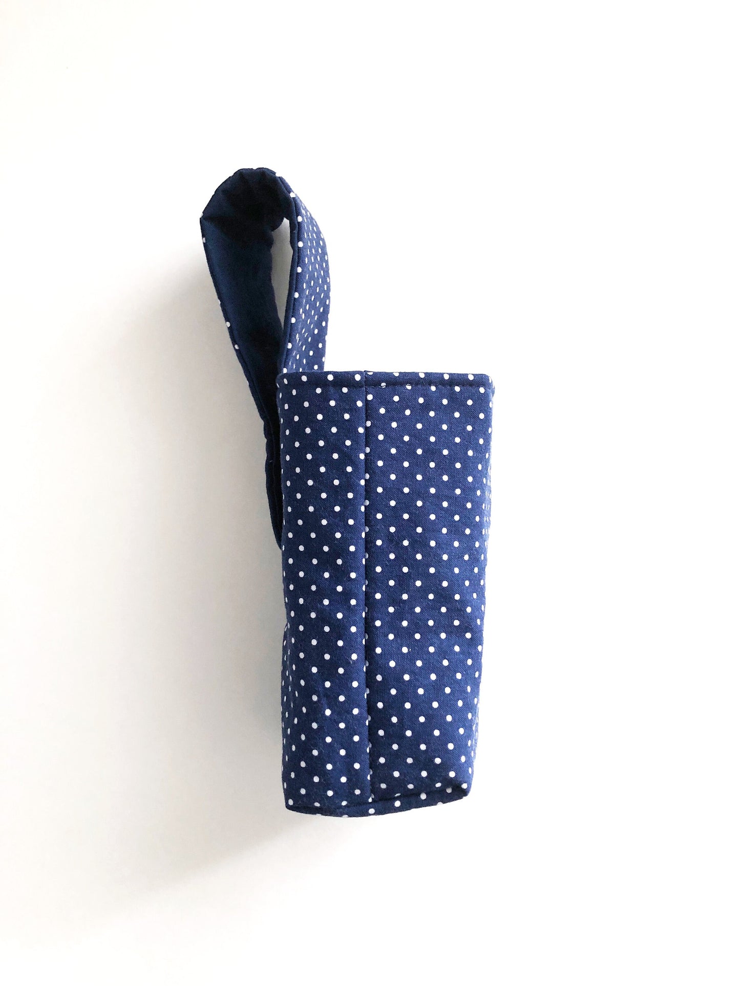 Hanging Drink/Accessory Holder in Navy Dot