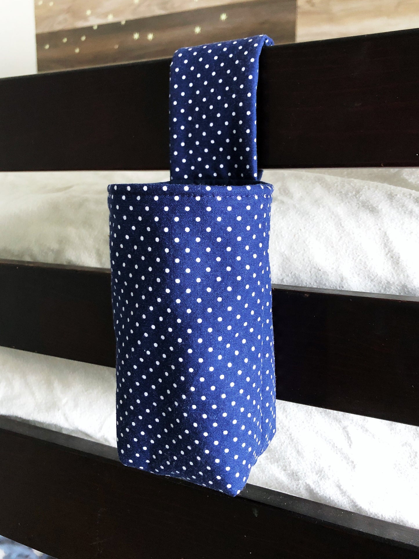 Hanging Drink/Accessory Holder in Navy Dot
