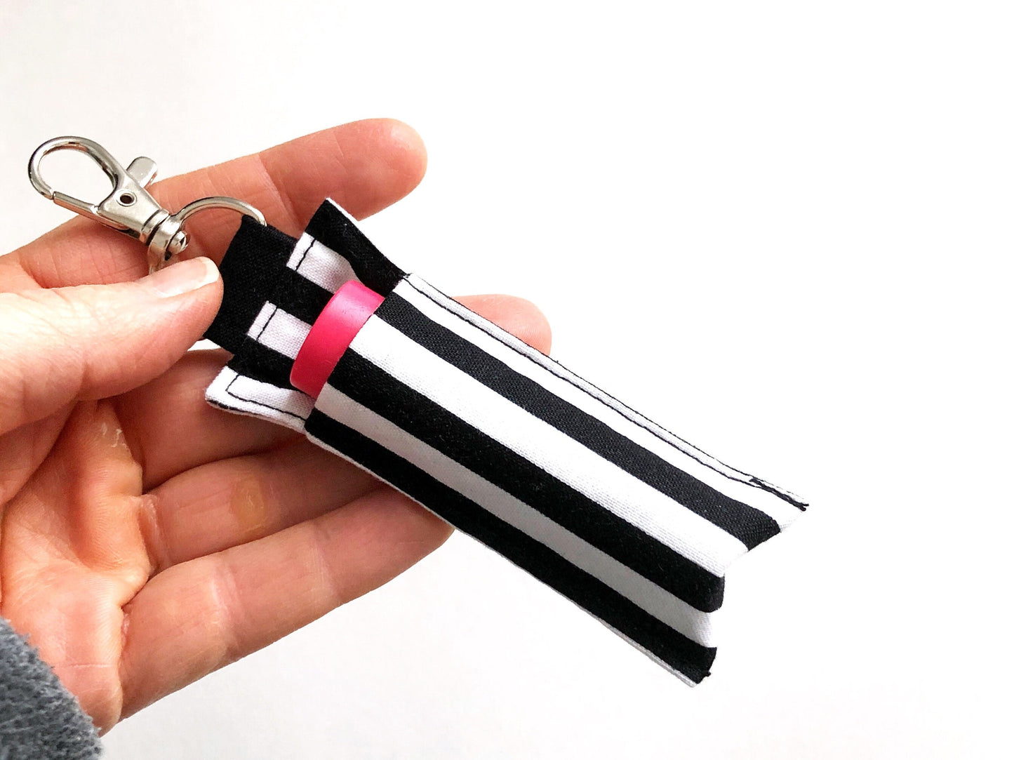 Chapstick Keychain Holder for Lip Balm in Black White Stripe