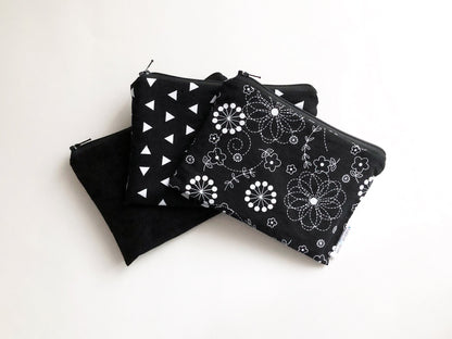 Bundle of 3 Personalized Black Print Reusable Snack Sandwich and Straw Bags