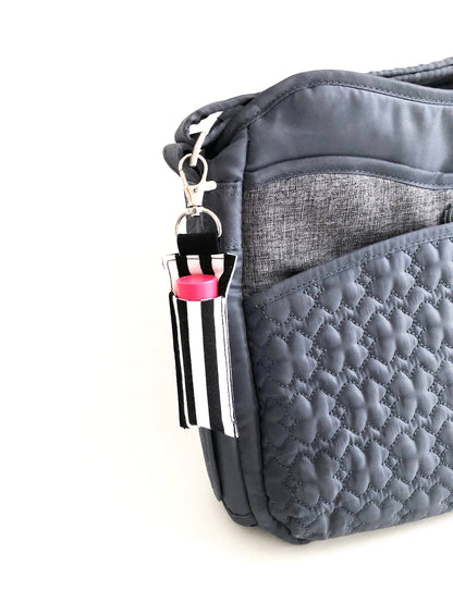 Chapstick Keychain Holder for Lip Balm in Black White Stripe