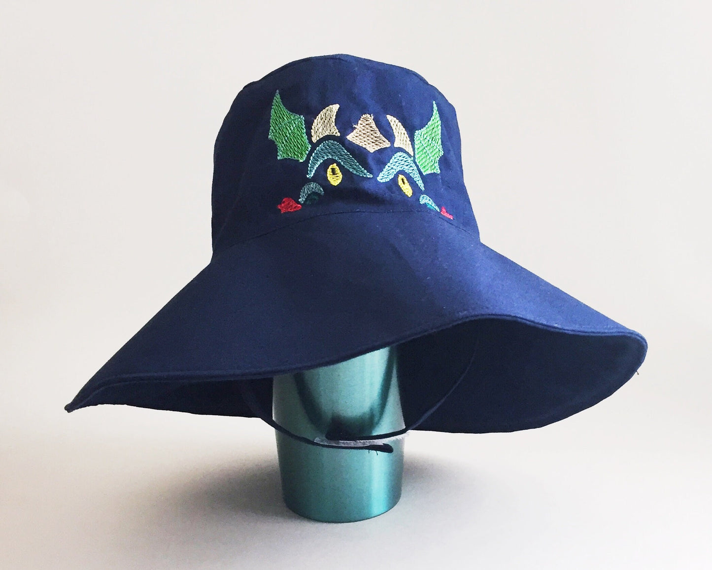 Boys Toddler XS Wide Brim Navy Dragon Bucket Hat with Chinstrap